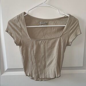 Tan Ribbed Square Neck Top